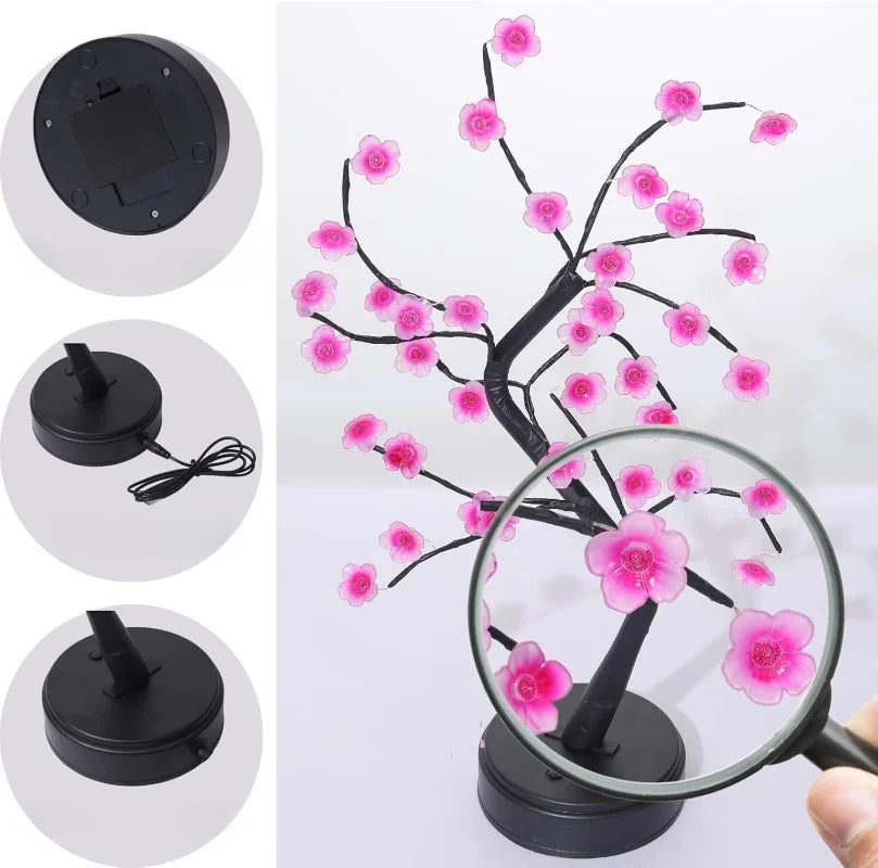 Table Tree Night Light USB/Battery Powered Touch Switch Artificial Bonsai Cherry Blossom Desktop Tree LED Lamp Light Decoration