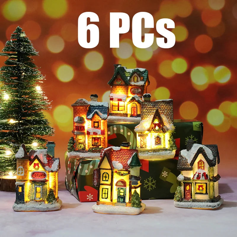 1~6pcs 2026 Christmas Ornaments LED Night Light Luminous Castle Snow House Sculpture Xmas Decoration for Home New Year Navidad