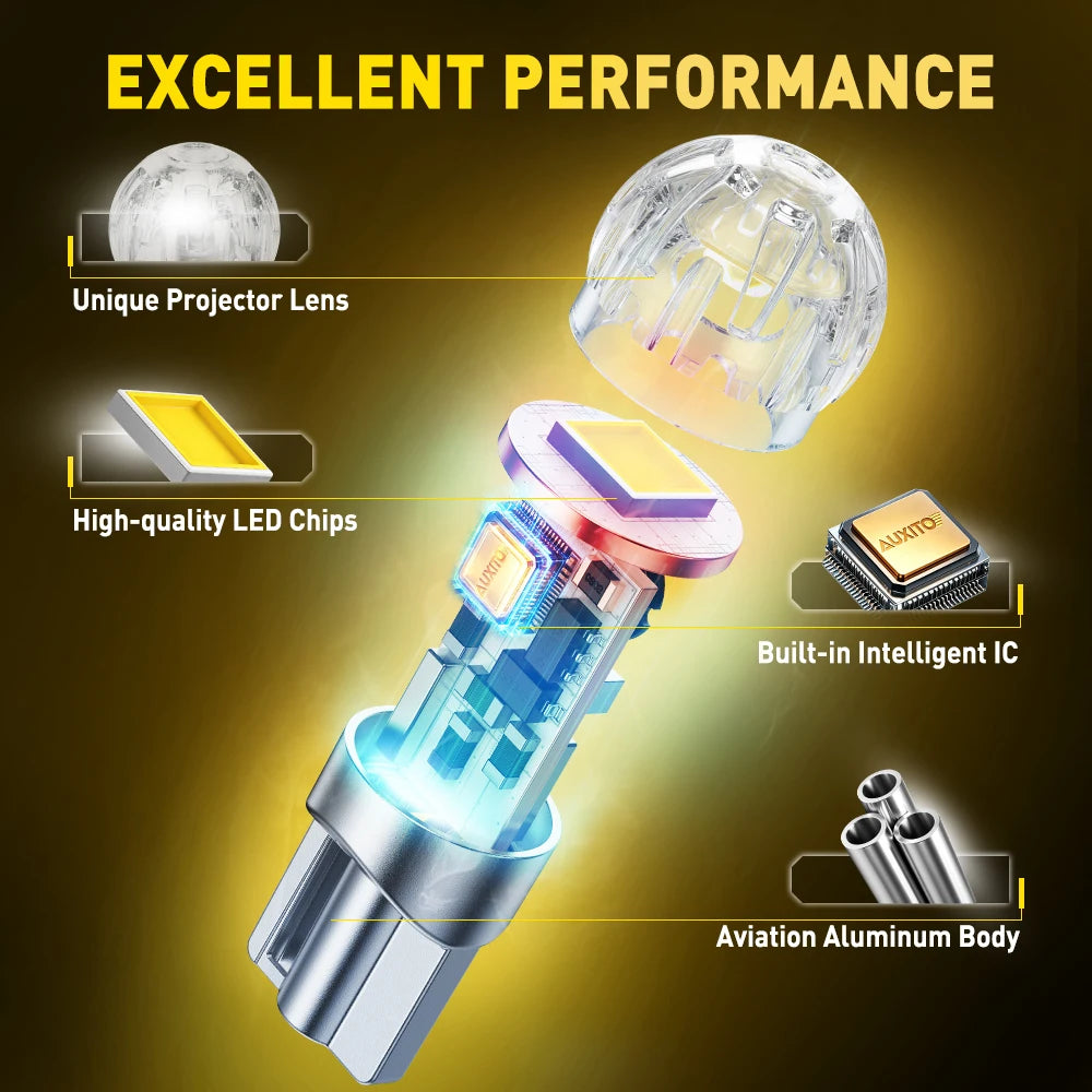 AUXITO 2Pcs Car LED T10 W5W Canbus Reading Dome Lamp Marker Wedge License Plate Light Bulb 168 194 192 LED 12V White Red Amber