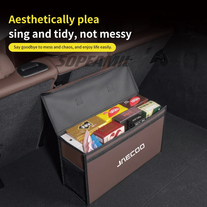 Car Carbon Fiber Leather Storage Box Organizer Large Capacity Foldable Stowing Tidying Bag For Chery Jaecoo J7 J8 Accessories