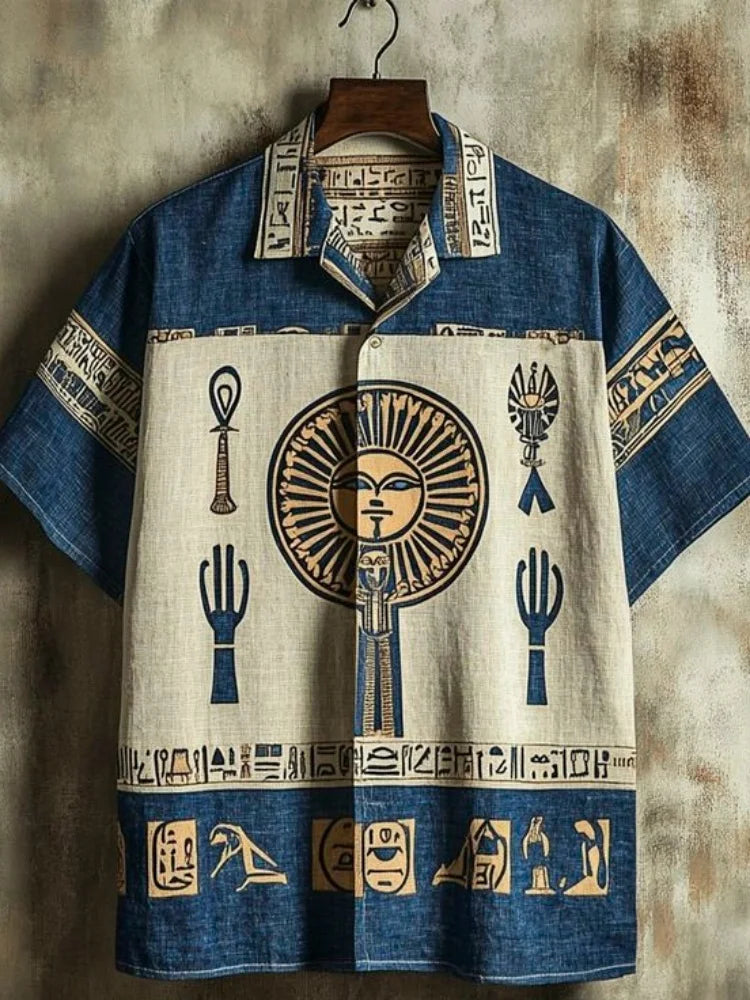 Outdoor Streetwear Men's Fashion Shirts Retro-style Ancient Egyptian Printed Men's Shirts Casual Daily Men's Short-sleeved Shirt