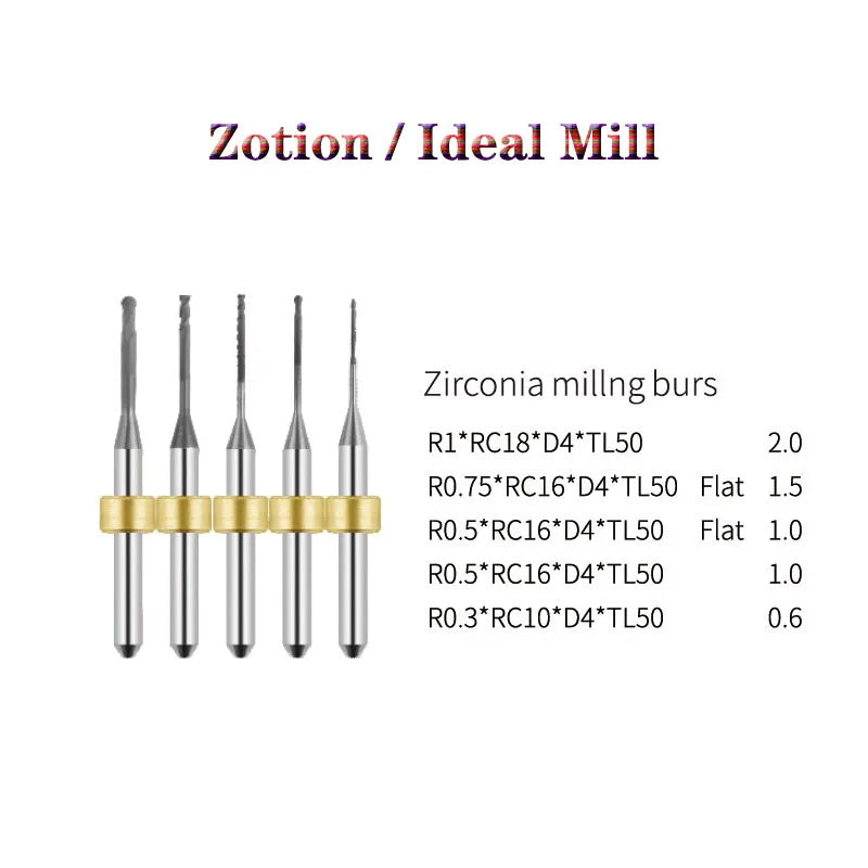 Ideal Mill Zotion Zirconia Wax PMMA Milling Cutters CADCAM  DC,DLC Coating Shank D4mm Length 50mm