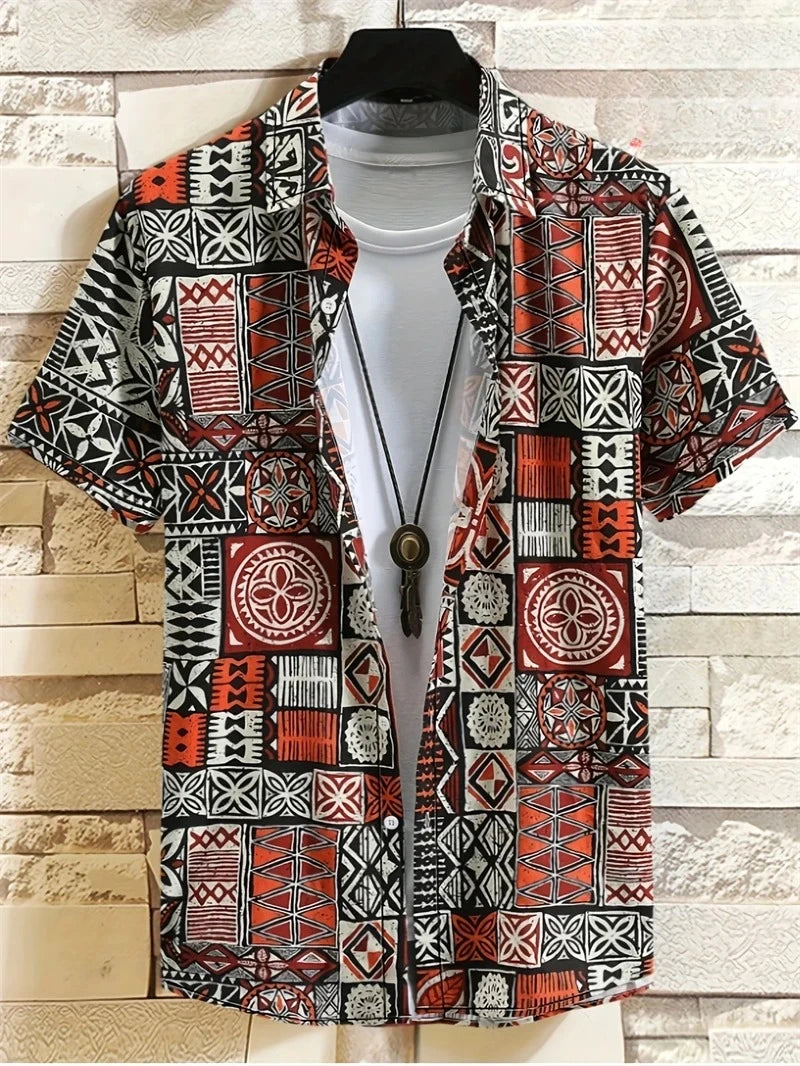 Hawaii Shirts for Men 3D Paisley Graphic Short-sleeved T-shirt Casual Lapel Buttons Male Tops Summer Oversized Bohemian Man Tees