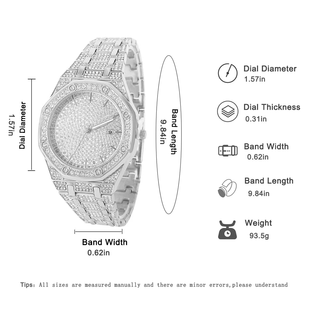 Men's Iced Watch Men's Gold Watch Hip Hop Fashion Cool Bling Gold Diamond Luxury Men's Watch Direct Delivery Relogio