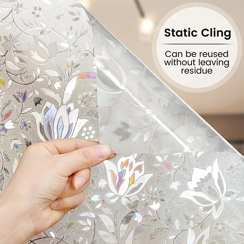 Window Privacy Film Sun Blocking Removable Window Sticker Decorative Glass Film Stained Glass Window Decals Static Cling Flowers