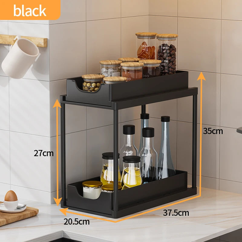 New 2 Tier Under Sink Pull Out Sliding Multi Function Space Saving Organizer Rack for Kitchen Bathroom