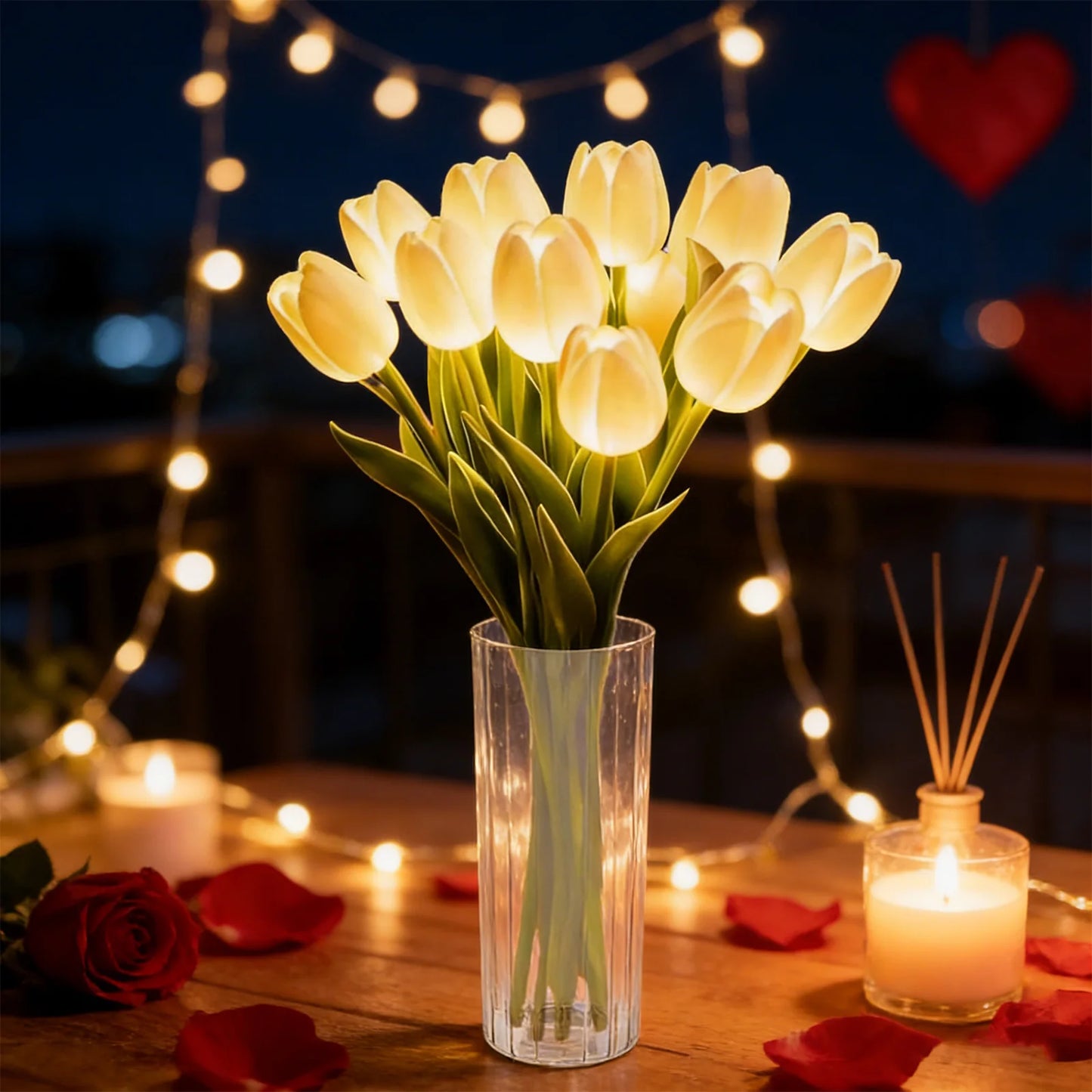 10/15pcs LED Lighted Artificial Flowers Tulip Lamp with Vase Tulip Desk LED Night Light for Valentines Day Gift