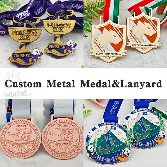 [Minimum 10pcs] Custom Metal Medal with Lanyard Soft Enamel Process Design Stamping 3D Hard Enamel