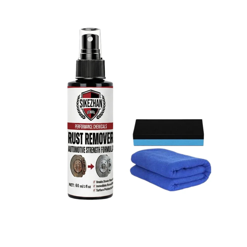 Powerful Car Rust Remover Spray Iron Dust Cleaning for Wheels & Metal Parts Auto Detail Rust Converter Kit with Sponge & Towel 6