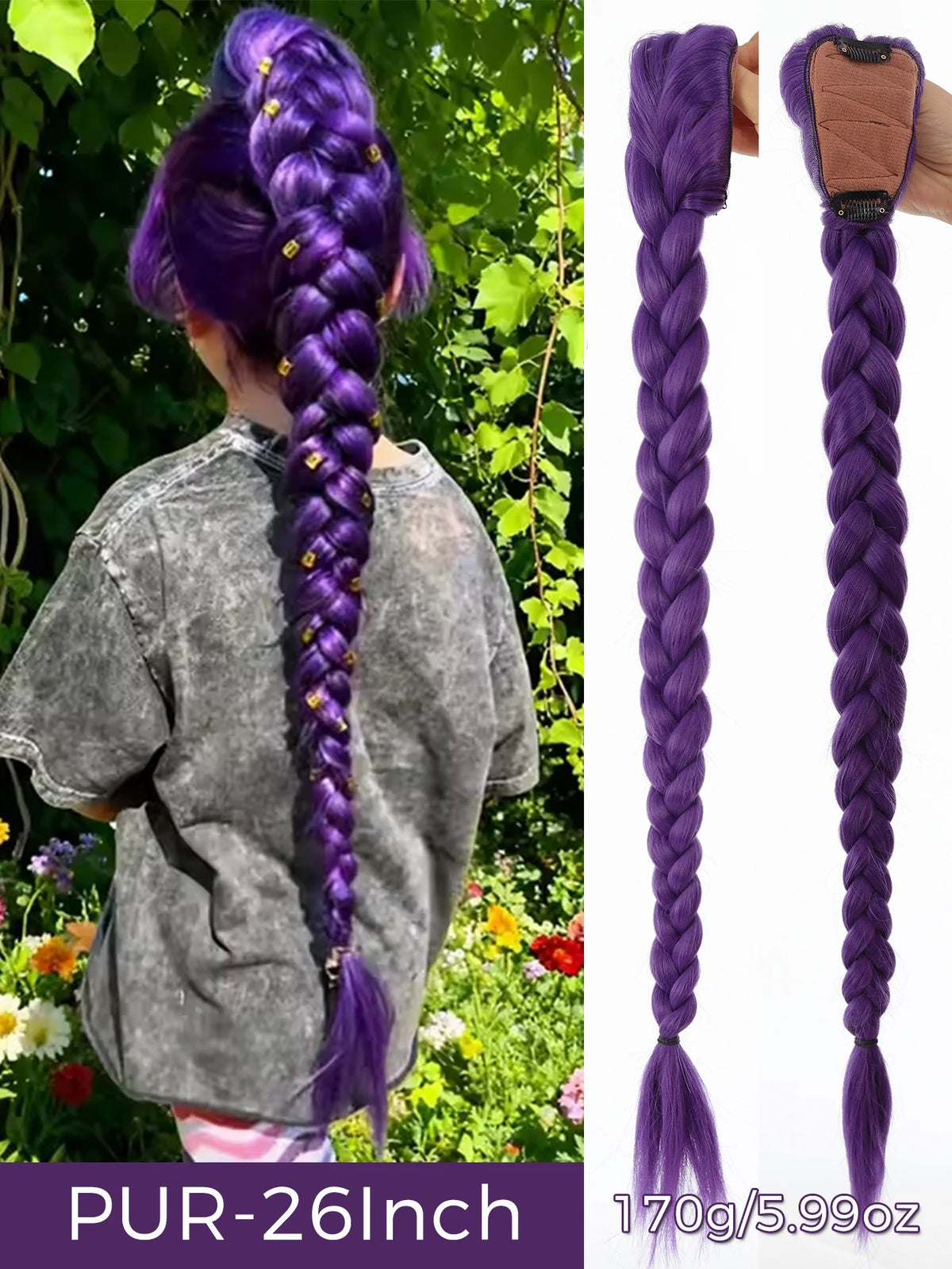 32inch Braided Purple Hair Ponytail with Tinsel Hair Wig Super Extensions Shiny Tinsel Hair for Kids Christmas Cosplay Rumi Hair
