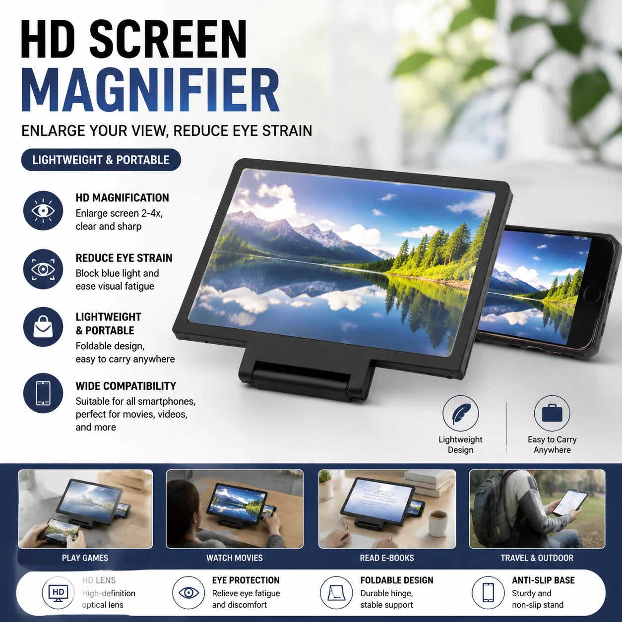 Mobile Phone Screen Amplifier 3D Magnifying Glass Stand Easy TV Viewing Orientation Full-Screen Mobile Phone Magnification