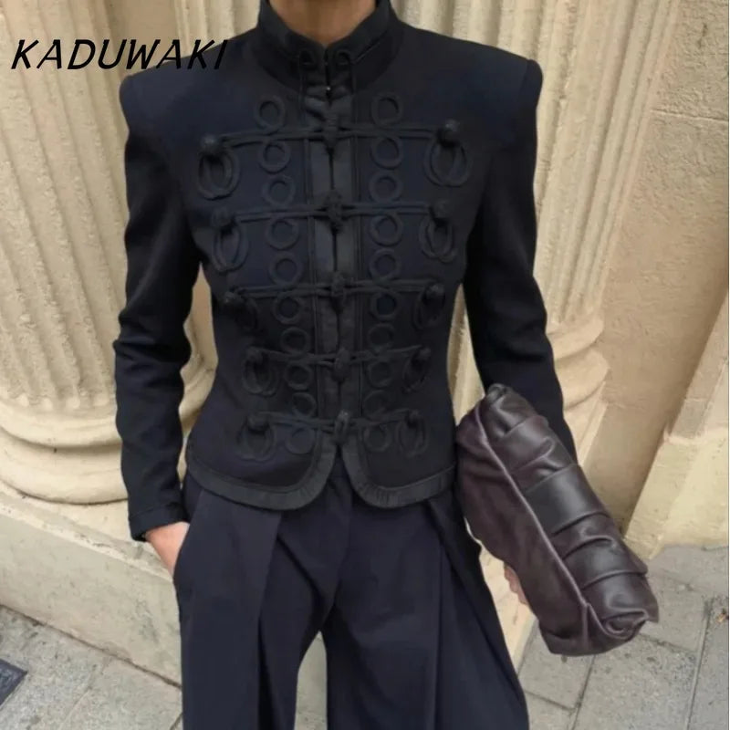 KADUWAKI Graceful Women's Jacket O-neck Full Sleeve Chinese Knot Female Napoleon Jackets Spring New Chic High Street Lady Coats