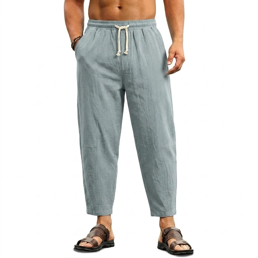 Summer Men's Linen Trousers Solid Color Casual Pants for Men Sport Breathable Baggy Pant Beach Lightweight Cotton Work Pants