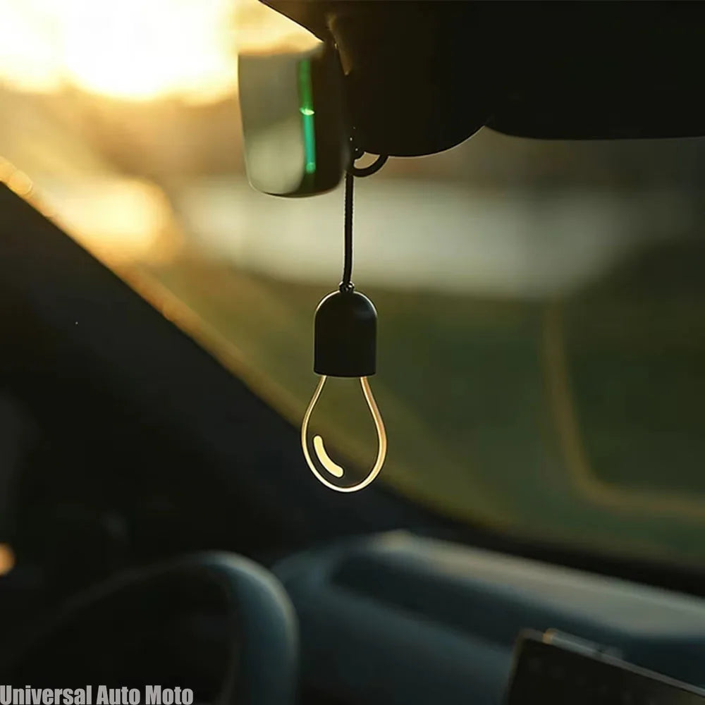 Car Rearview Mirror Ornament Hanging Decor Retro Small Car Light LED Bulb Atmosphere Lamp for Car Interior Decoration
