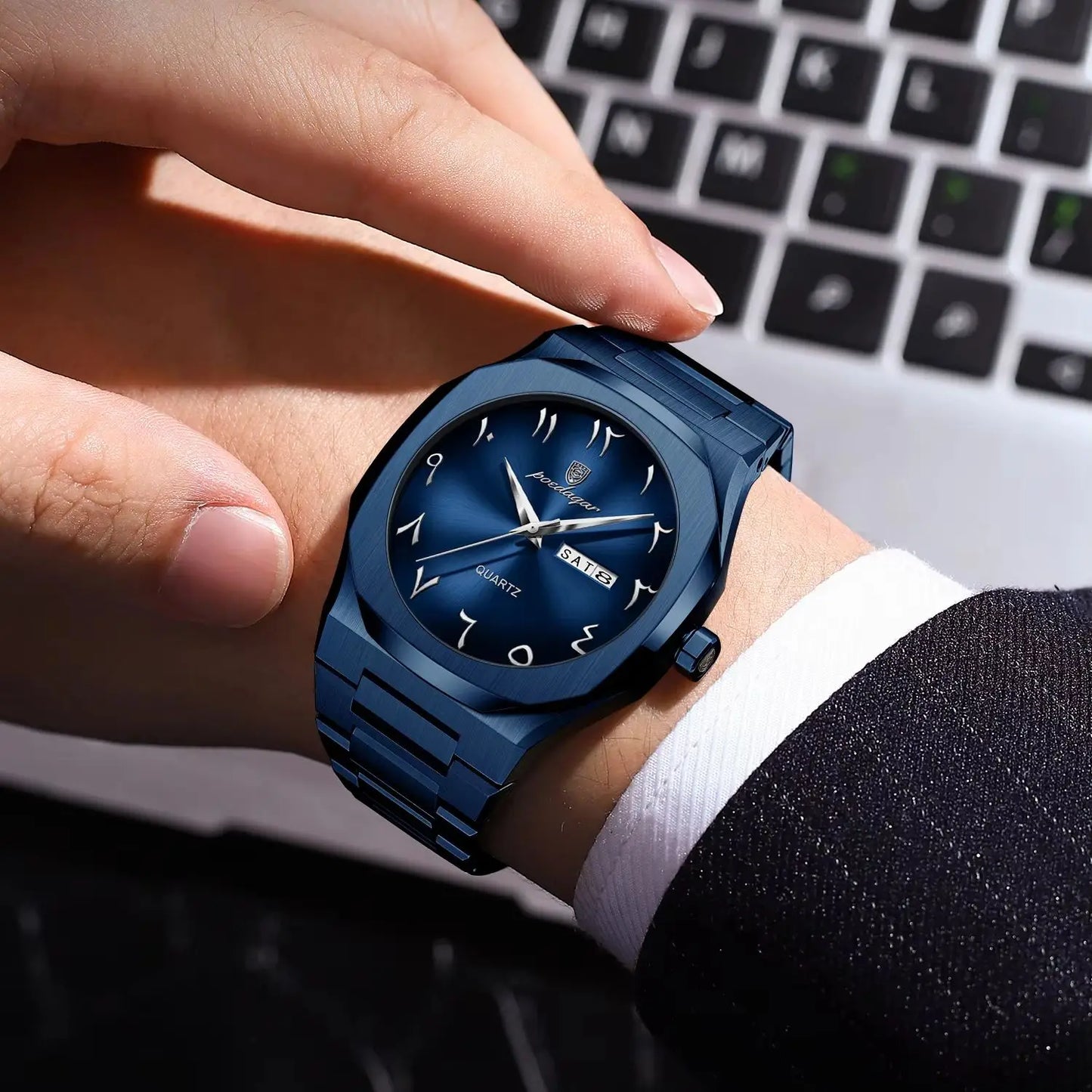 POEDAGAR Fashion Luxury Men's Quartz Watch Waterproof Stainless Steel Male Watch Week Date Business Watches For Men Reloj Hombre