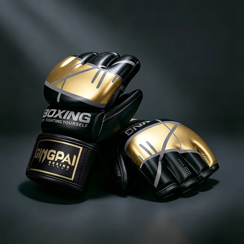 Half Finger Boxing Gloves PU Leather MMA Fighting Kick Boxing Gloves Karate Muay Thai Training Workout Gloves Men