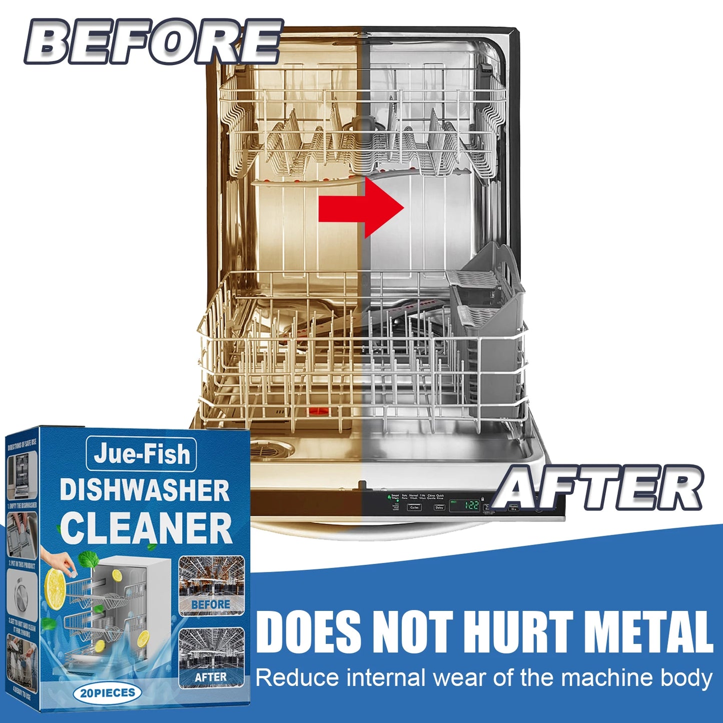 20/40/60PCS Dishwasher Cleaner Tablets - Deep Clean & Deodorize for Built-in/Desktop Dishwashers - Remove Grease Limescale