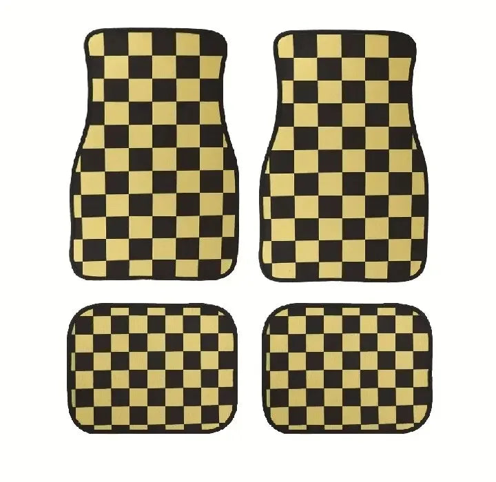 New General JDM Racing Culture Red Grid Car Foot Mat Accessories Classic Carpet Foot Mat 4PCS Foot Mat