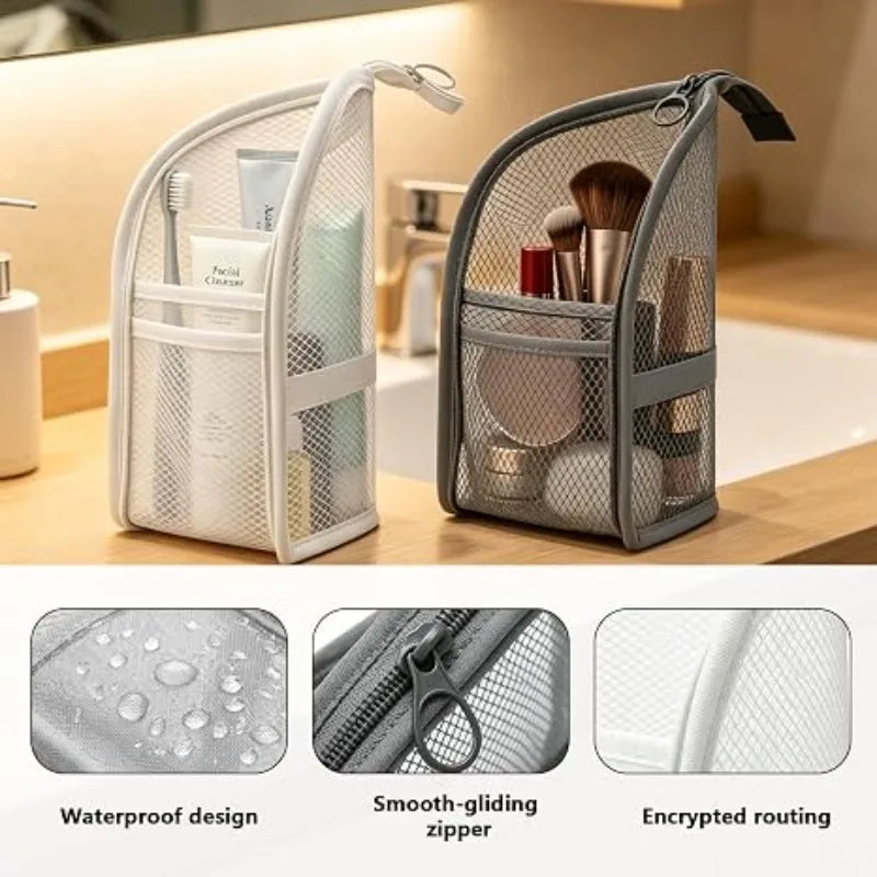 Standing Mesh Toiletry Bag Portable EVA Waterproof Travel Foldable Toothbrush Cosmetic Organizer Women Bathroom Storage Pouch