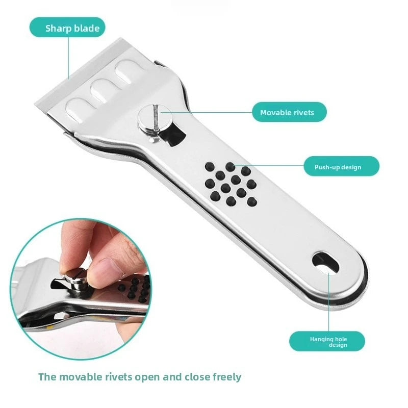 Stainless Steel Hob Scraper Kitchen Glass&Ceramic Scraper with Replacement Blades Wall Floor Window Cleaning Scraper Tools
