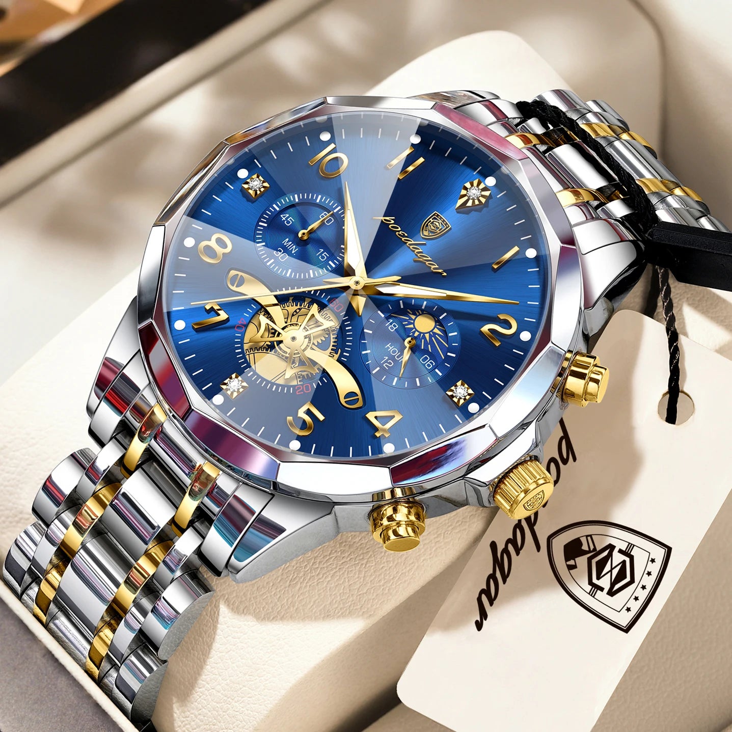 POEDAGAR Luxury High Quality Man Wristwatch Chronograph Stainless Steel Quartz Men's Watches Waterproof Luminous Men Clock Reloj