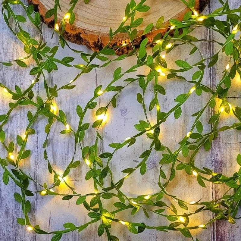 Christmas Battery Powered 2M-10M LED Ivy Fairy Lights Artificial Green Leaf String for Home Wedding Wreath Decor