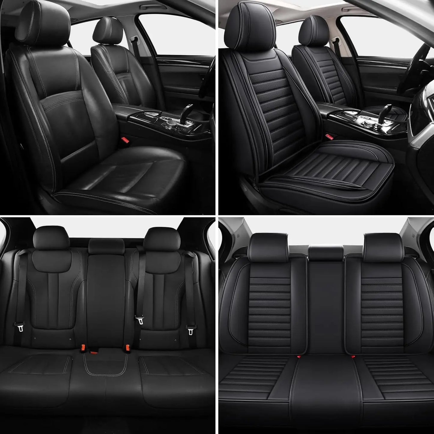 5pcs Full Set Car Seat Covers PU Leather Front Rear Seat Bench Protector Four Season Universal Fit Most Car Sedan SUV