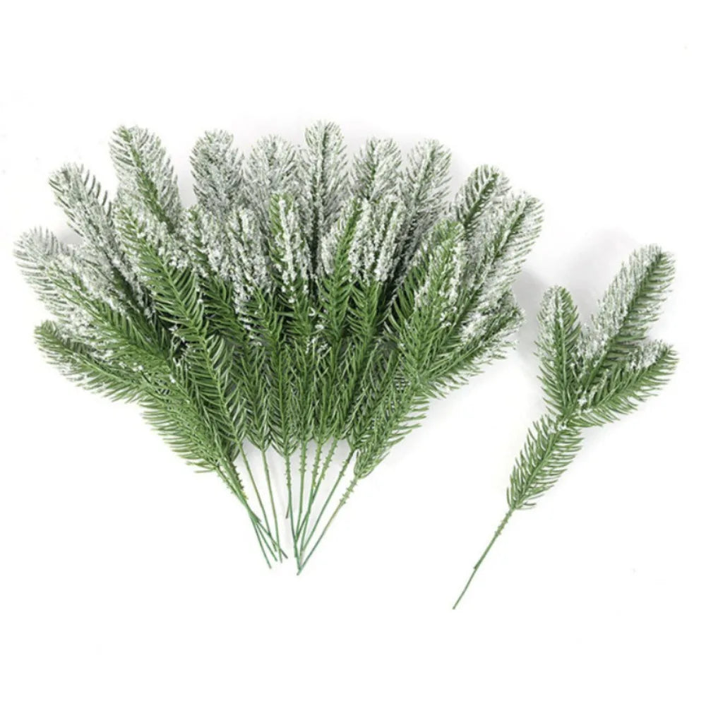 24pcs Christmas Tree Pine Branches Artificial Fake Plants Snow Pines Garland For Christmas Wreath Party Decor Xmas Ornament