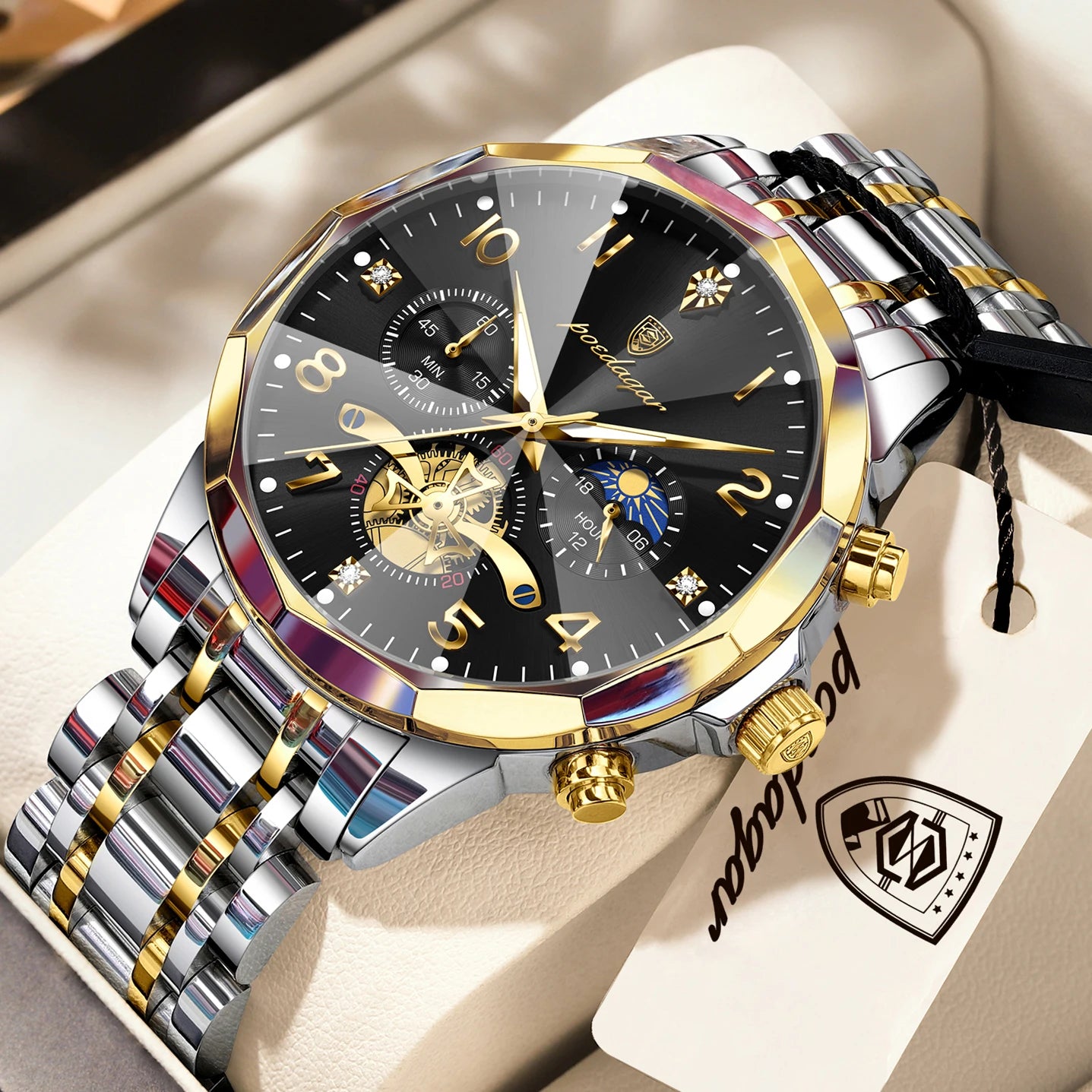 POEDAGAR Luxury High Quality Man Wristwatch Chronograph Stainless Steel Quartz Men's Watches Waterproof Luminous Men Clock Reloj