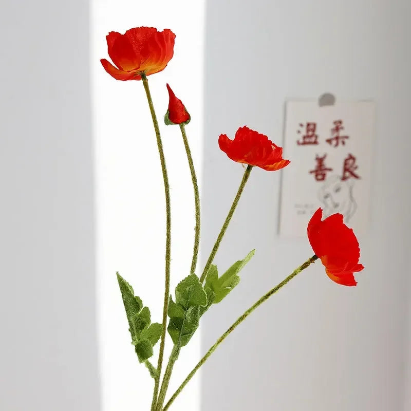 Silk Poppy Flower Branch