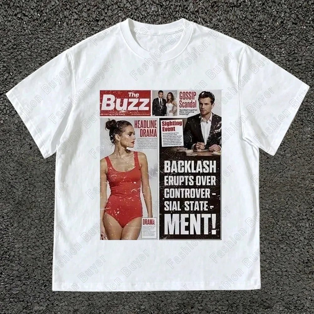 Harajuku American Newspaper Graphic T Shirts Y2k Tops Oversized T Shirt Couple Pro Choice Gothic Streetwear Vintage Men Clothing