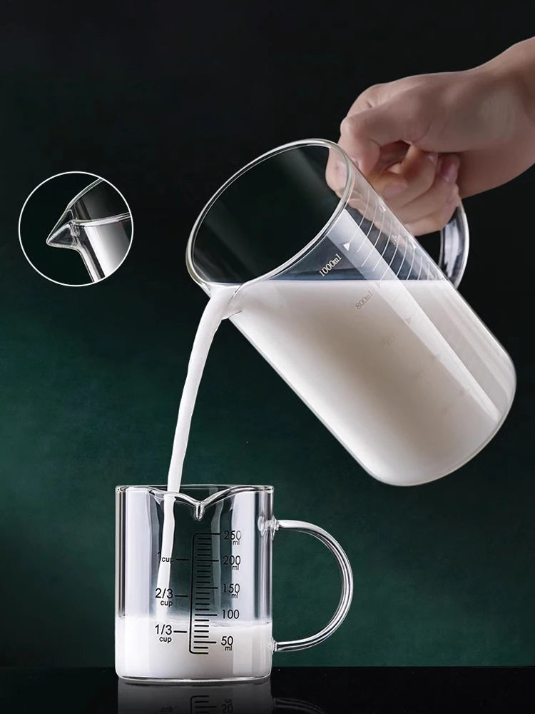 YWDL 1/2pcs Glass Measuring Cup With Handle Heat-resistant Laboratory Beaker Kitchen Milk Coffe Measuring Mug 250/350/500/1000ml