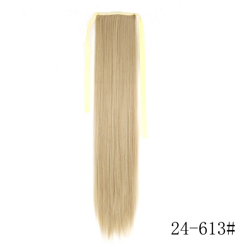 LISI GIRL Synthetic Hair 22''34'' Long Straight Ponytail Wrap Around Ponytail Clip in Hair Extensions Black Hairpiece Headwear