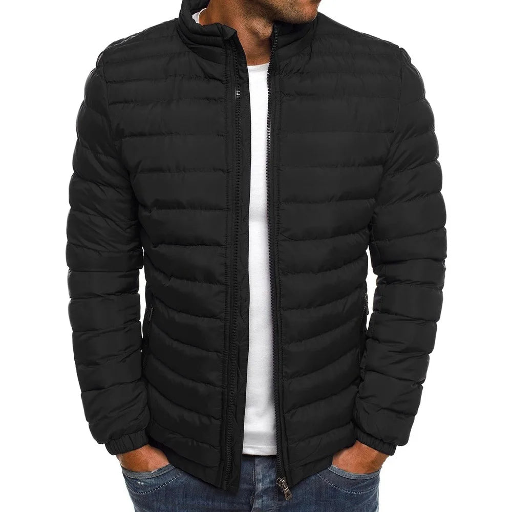 Men's Winter Cotton Jacket Stand Collar Solid Color Lightweight Warm Casual Coat Winter Jackets for Men Outdoor Daily Wear