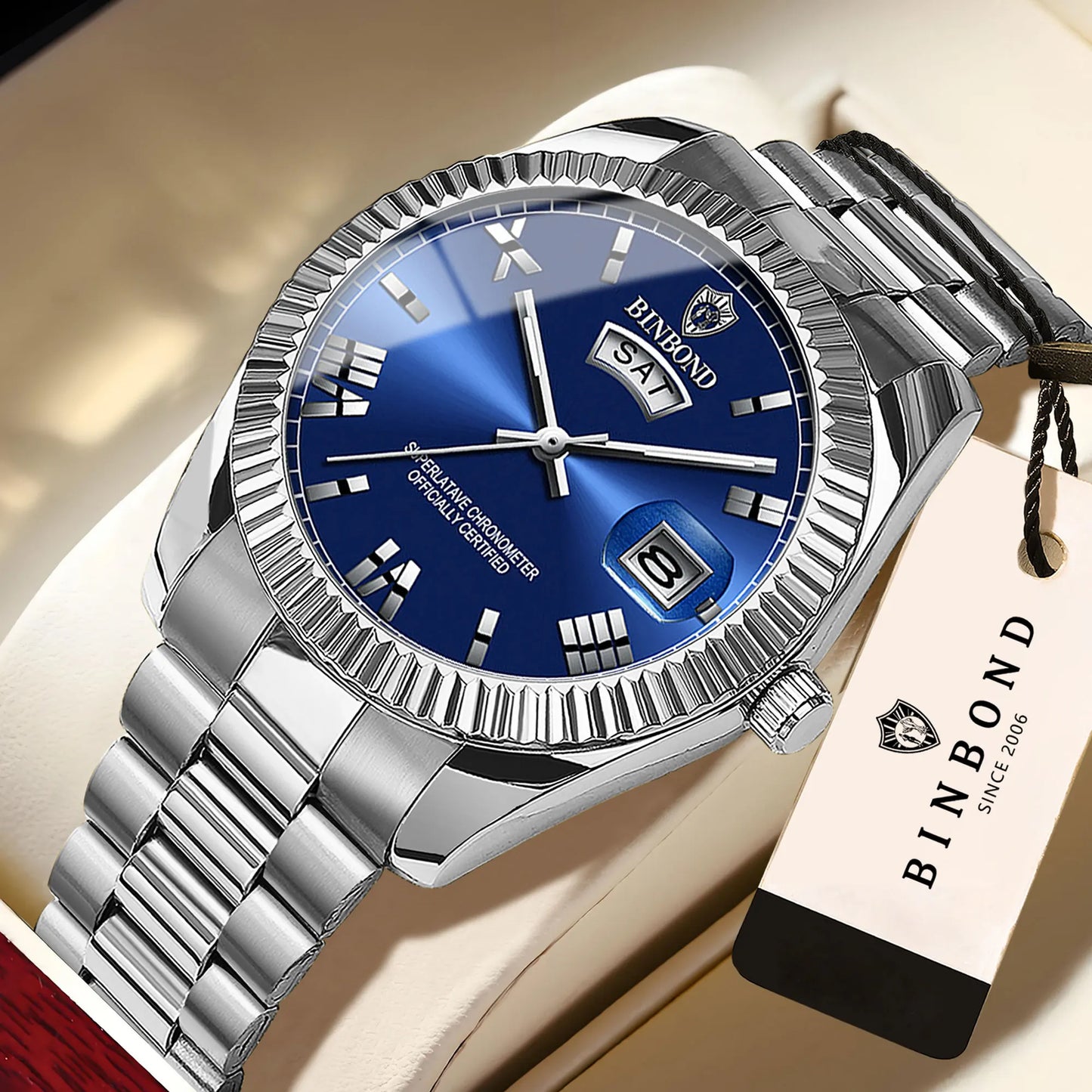 BINBOND Luxury Precise Quartz Wristwatches For Men Fashion Casual Reloj Luminous Waterproof Week Auto Date Men's Watch Durable