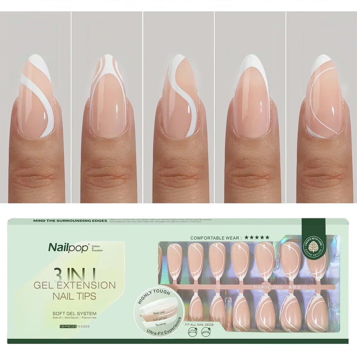 French Almond Gel Nail Tips