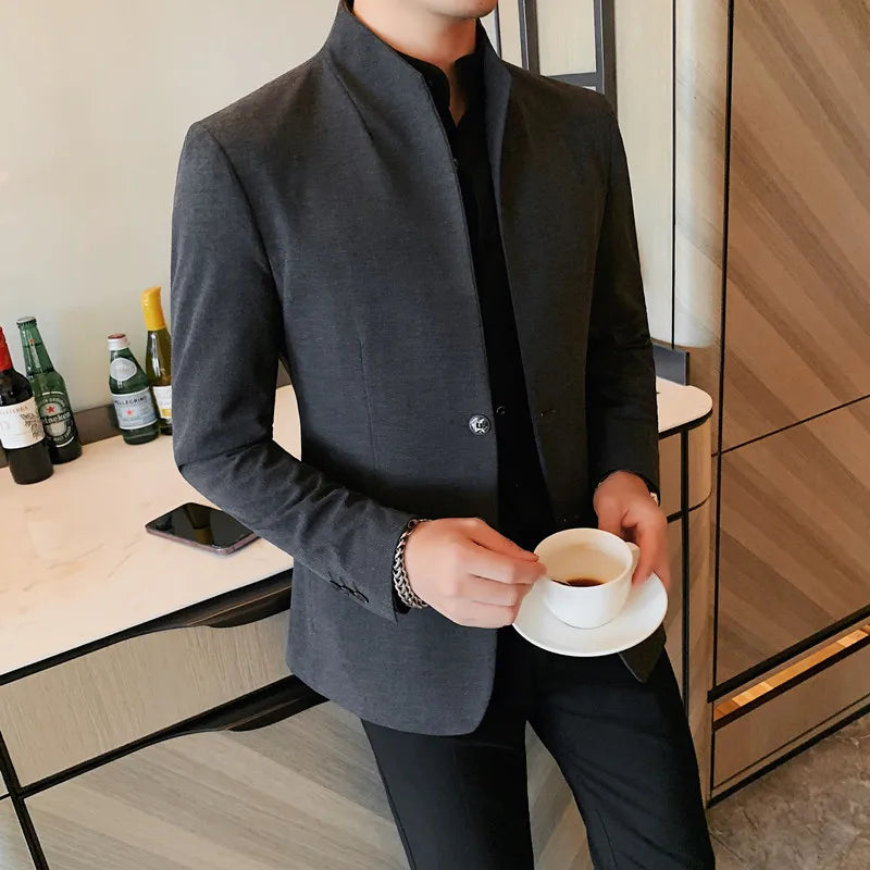 Blazer Hombre High Quality New Stand Collar Blazers For Men Single Breasted Slim Fit Formal Elegant Suit Jackets And Coats 4XL-M