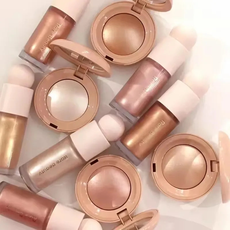 Rare Beauty Highlight Powder Luminizer Liquid Shiny with Mirror Moisturizing Lip Glaze Smooth Lightweight Face Waterproof Makeup