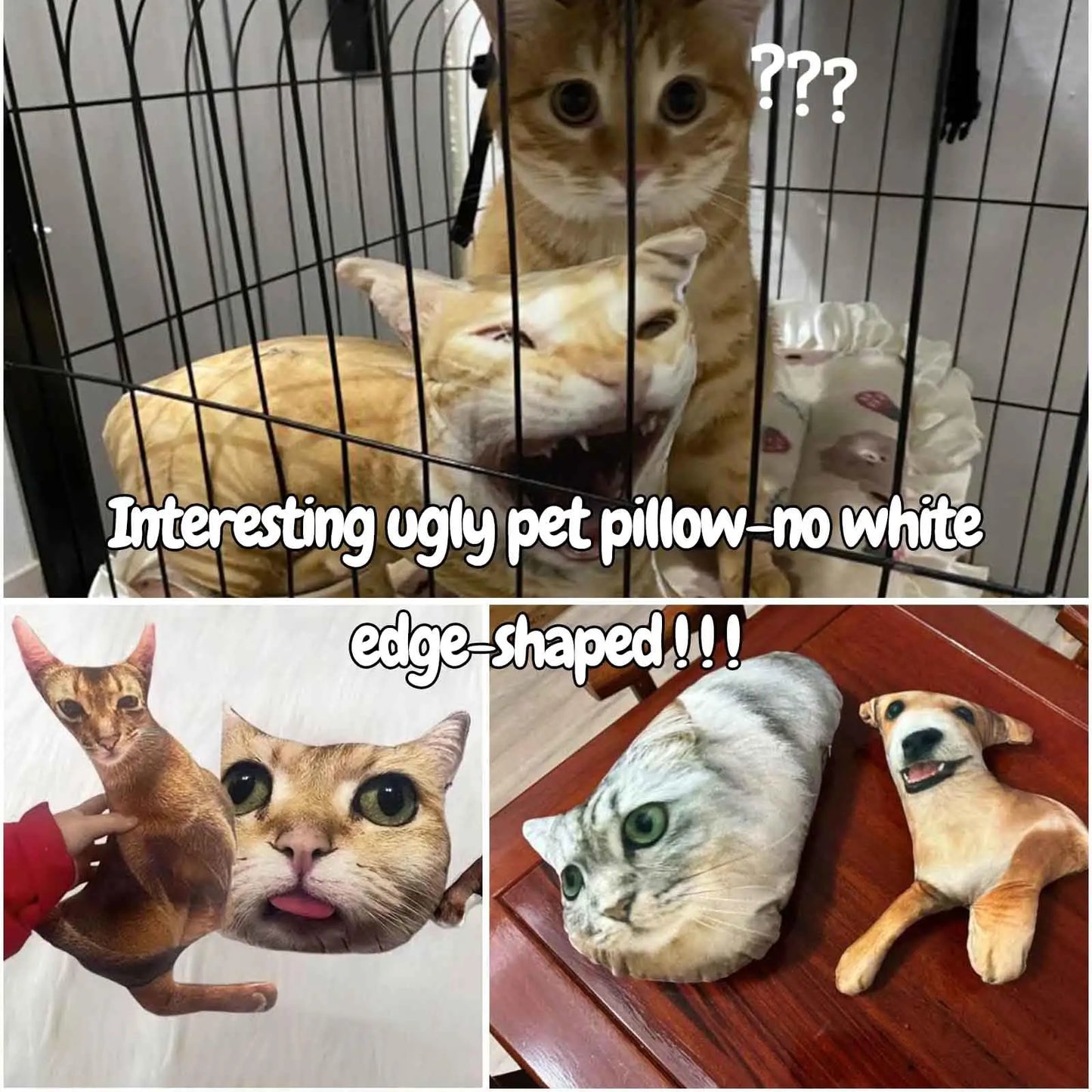 Customized Ugly Pet Pillow - DIY Abstract Personalized Funny Cute Cat Dog Pillow - No White Edges, Stuffed Animals of Your Pet