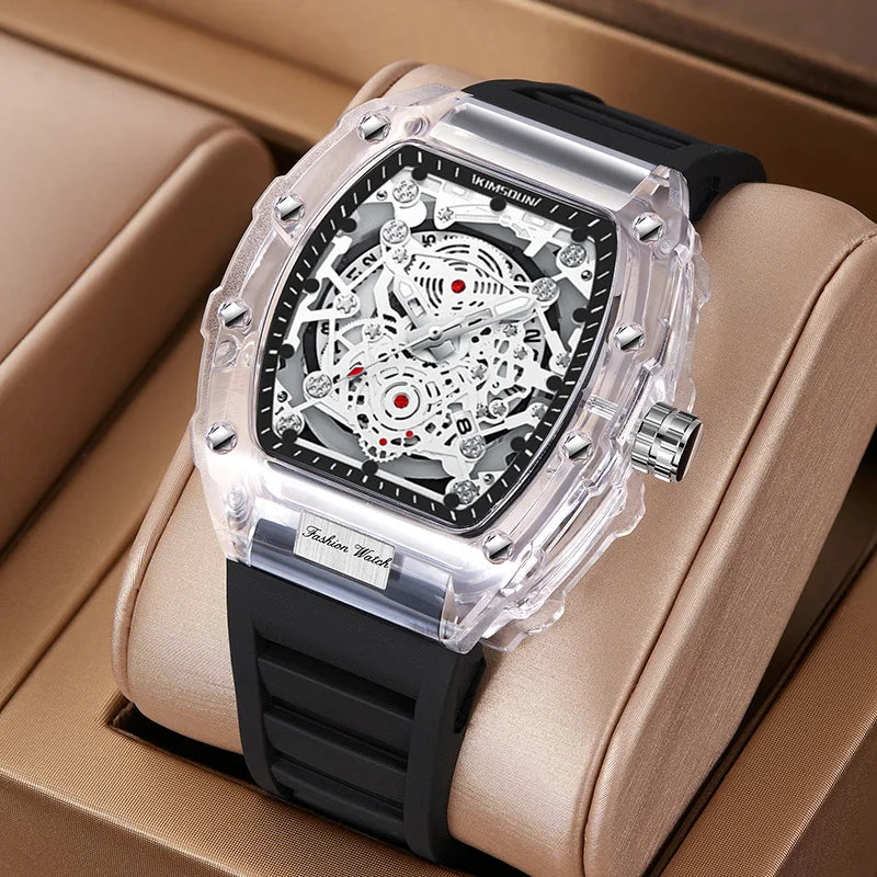 UTHAI BK134 Fashionable Men Watch Barrel Shaped Transparent Waterproof Quartz Watch Sports Clock Gift Watches for Man