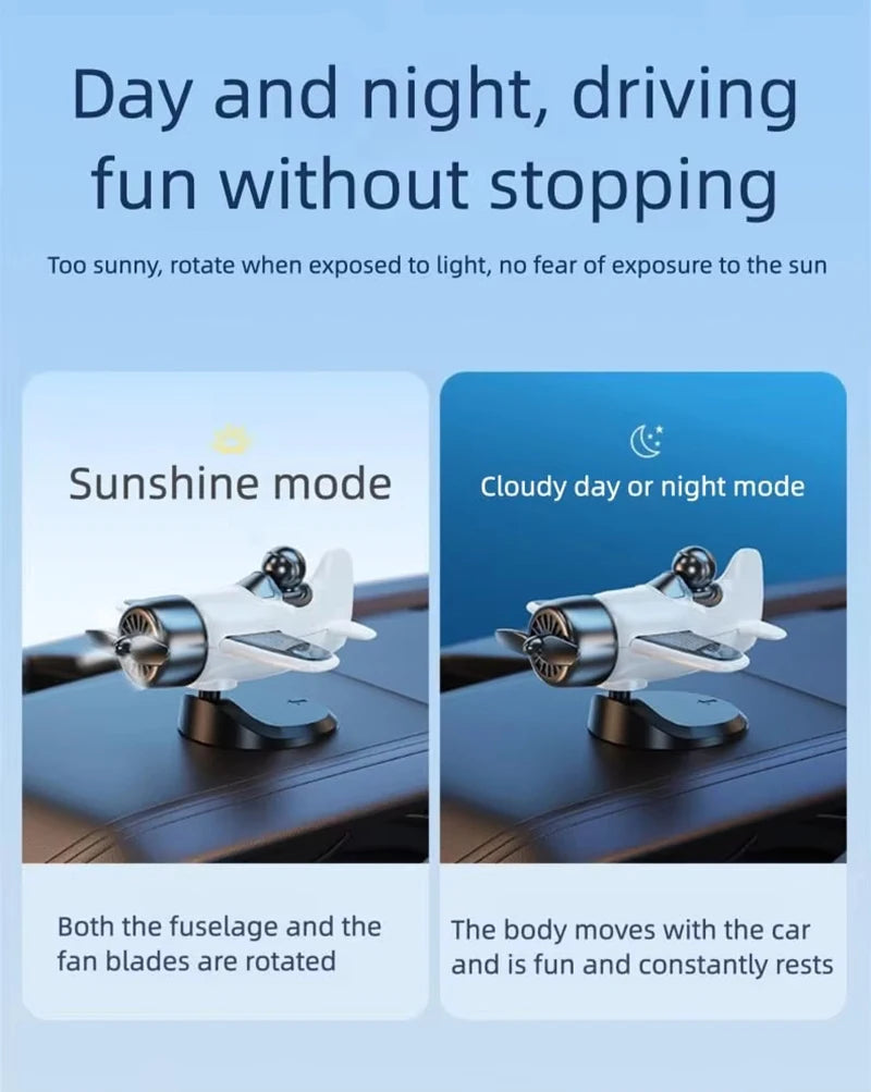 Solar Powered Rotating Airplane Car Dashboard Ornament 360° Auto Spin Decor Airplane Ornaments Car Interior Decoration