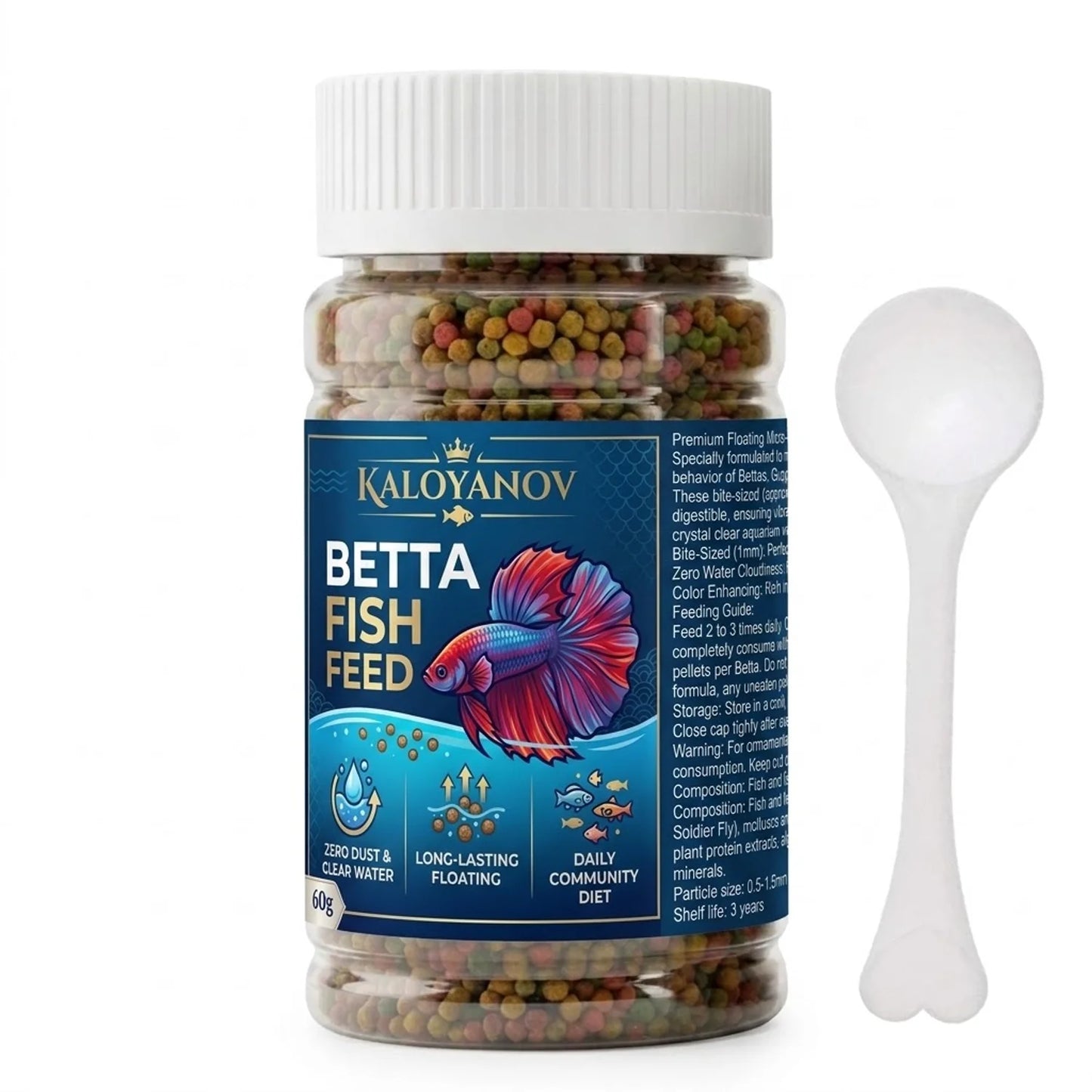 450g Premium Betta Fish Food Floating Micro Granules Nutrient-Rich Daily Diet with Scoop Zero Dust for All Small Tropical Fish