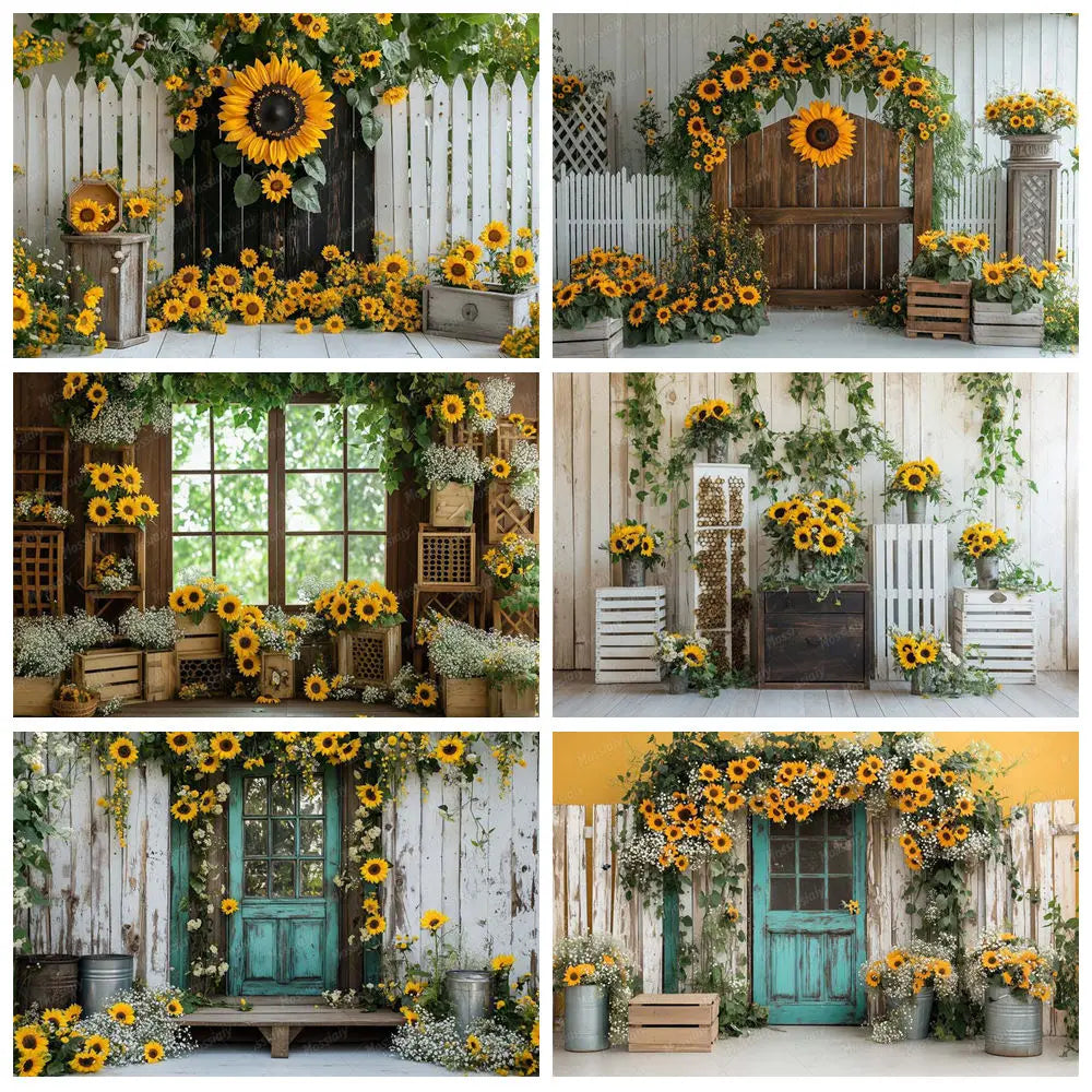 Sunflower Backdrop Photography Yellow Flower Wall Bee Garden Autumn Baby Shower Portrait Wedding Birthday Background Photo Props
