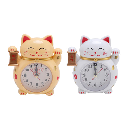 1Pc Lucky Cat Clock Accurate Plastic Cute Cartoon Good Lucky Cat Alarm Clock for Home