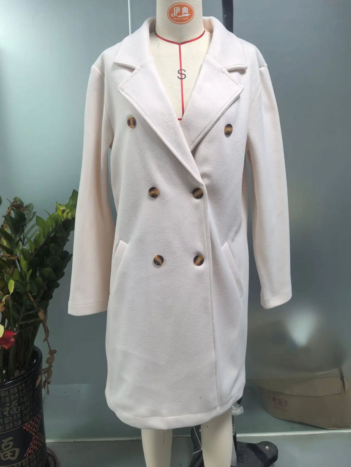 Autumn Winter Coats Casual Retro Simple Solid Color Street Style Long Sleeved Pockets Lapel Open Collar Double Breasted Coats