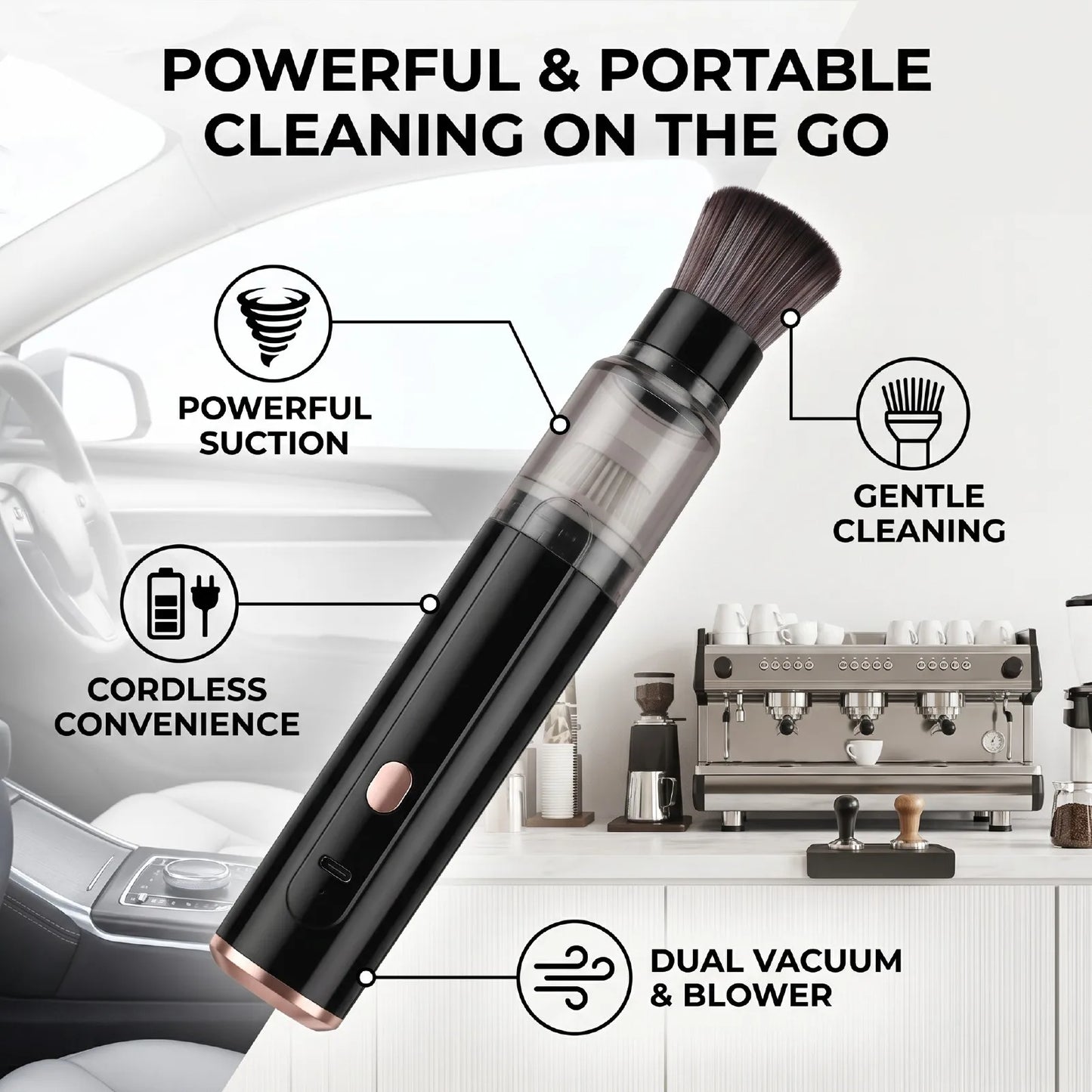 Car Vacuum Cleaner Handheld Mini Cordless Coffee Grinder Remover for Car Home Office Coffee Grinder