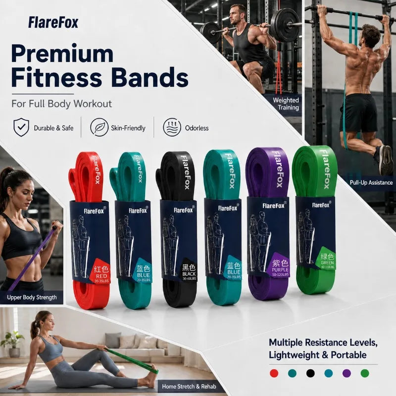 FlareFox Multiple Resistance Bands Set Pull-up Assist Straps Strength Agility Training Handy Gym Equipment for Home CrossFit