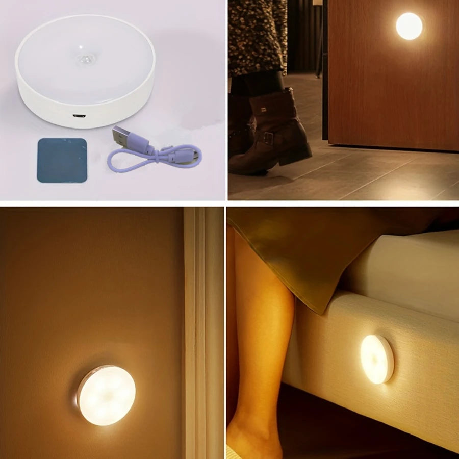 White/Warm Light Magnetic Night Light with Motion Sensor, 3-6M Detection, Rechargeable Dimmable LED Lamp for Bedroom Closet