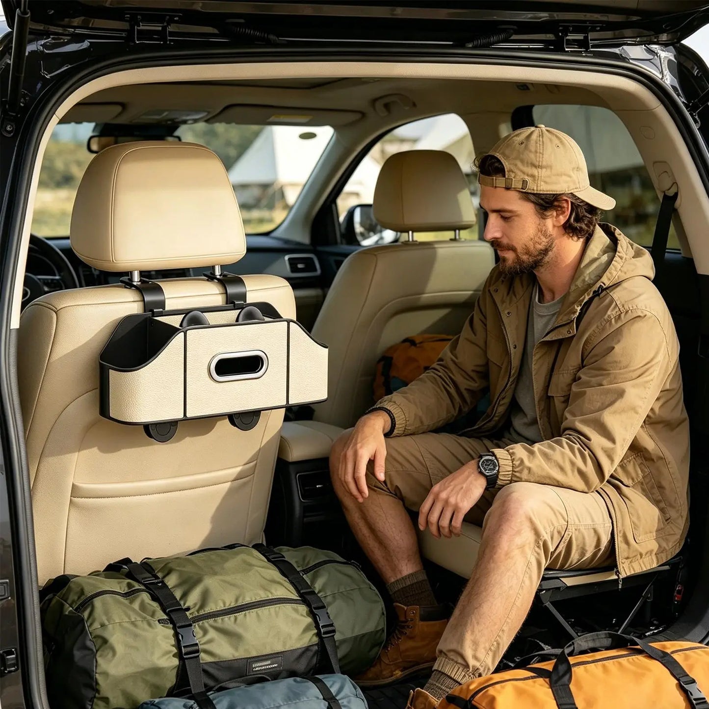 Back Seat Car Organizer with Cup Holder, Waterproof Wear-resistant Storage Bag, Universal Interior Organizer for Vehicle RV