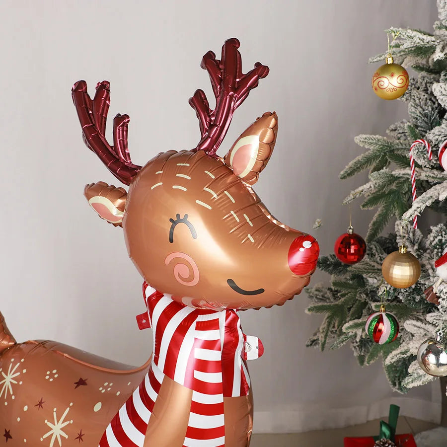 Large Christmas Reindeer Shape Standing Aluminum Film Balloon 2026 Xmas New Year Party Decoration Supplies Birthday Party Gift